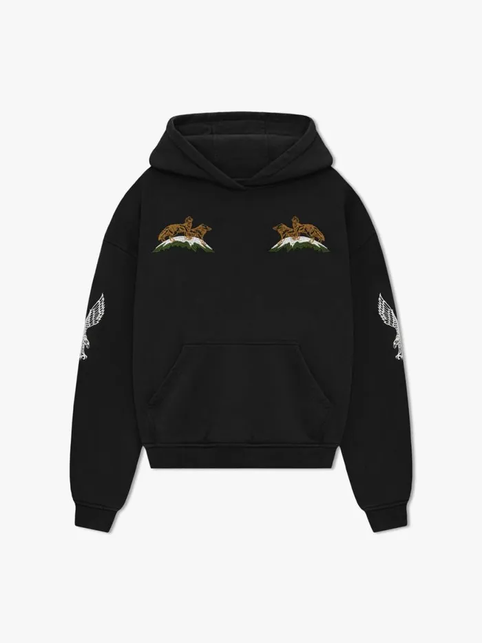 Men Rhude Sweatshirts WOODLAND HILLS SKI HOODIE Vtg Black