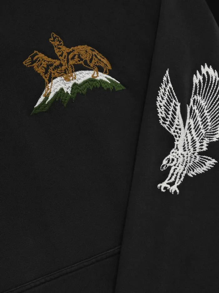 Men Rhude Sweatshirts WOODLAND HILLS SKI HOODIE Vtg Black