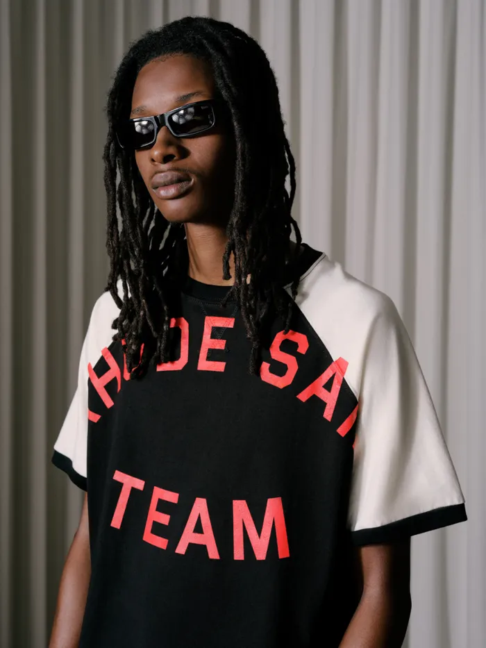 Men Rhude Tees OIL CORP RAGLAN TEE Vtg Black Vtg Offwhite