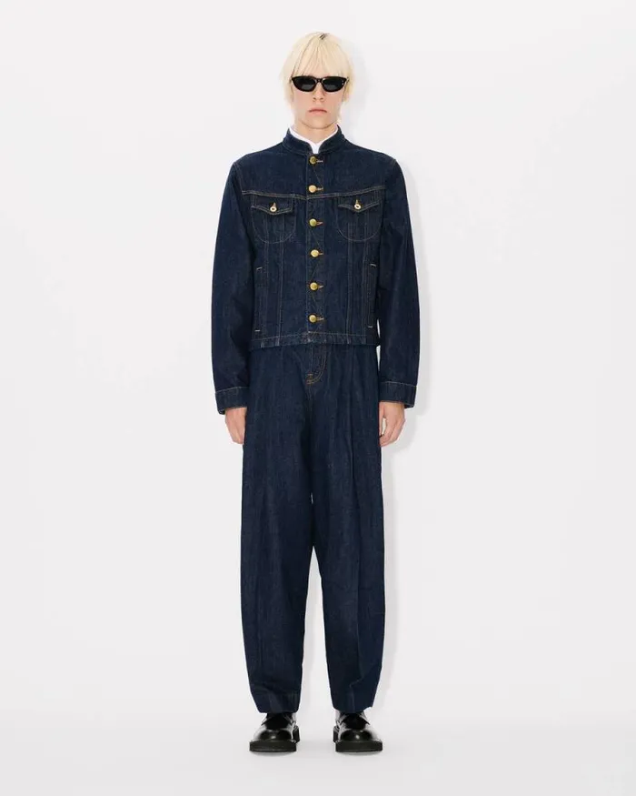 Men School Boy Jacket In Japanese Denim Rinse Blue Denim Kenzo Denim