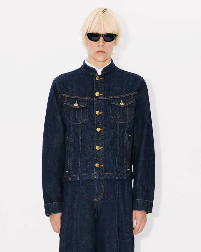 Men School Boy Jacket In Japanese Denim Rinse Blue Denim Kenzo Denim