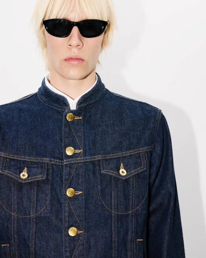 Men School Boy Jacket In Japanese Denim Rinse Blue Denim Kenzo Denim