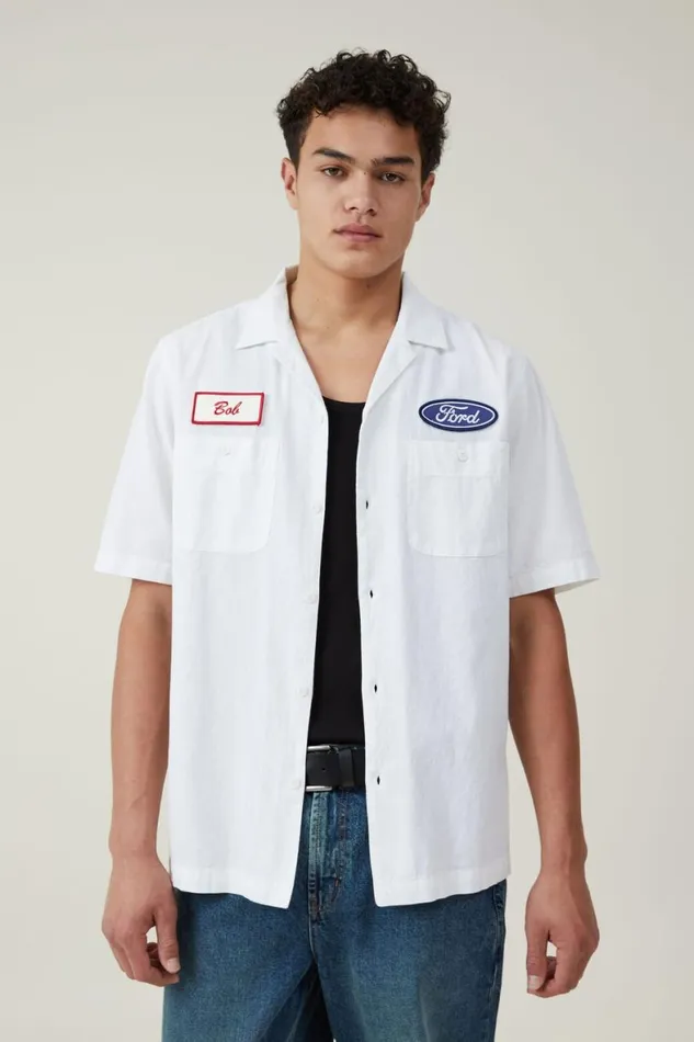 Men Shirts and Polos Cotton On Ford Mechanic Short Sleeve Shirt Lcn For White
