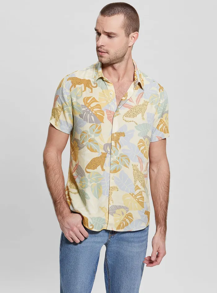Men Shirts GUESS Eco Leopard Jungle Rayon Shirt