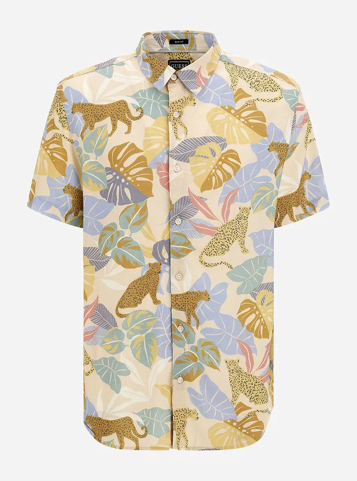 Men Shirts GUESS Eco Leopard Jungle Rayon Shirt Men Shirts GUESS Eco Leopard Jungle Rayon Shirt