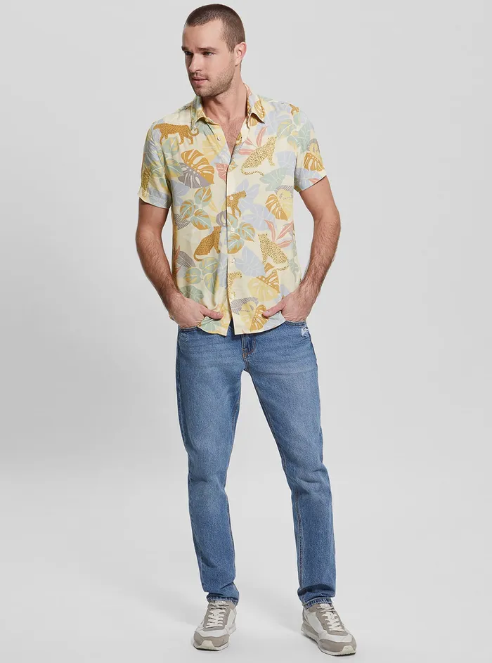 Men Shirts GUESS Eco Leopard Jungle Rayon Shirt Men Shirts GUESS Eco Leopard Jungle Rayon Shirt