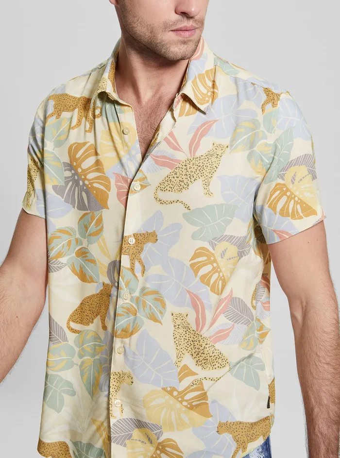 Men Shirts GUESS Eco Leopard Jungle Rayon Shirt Men Shirts GUESS Eco Leopard Jungle Rayon Shirt