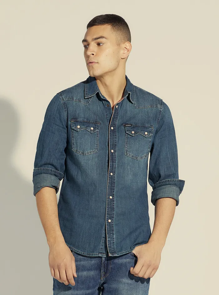 Men Shirts GUESS Nox Blue Western Shirt