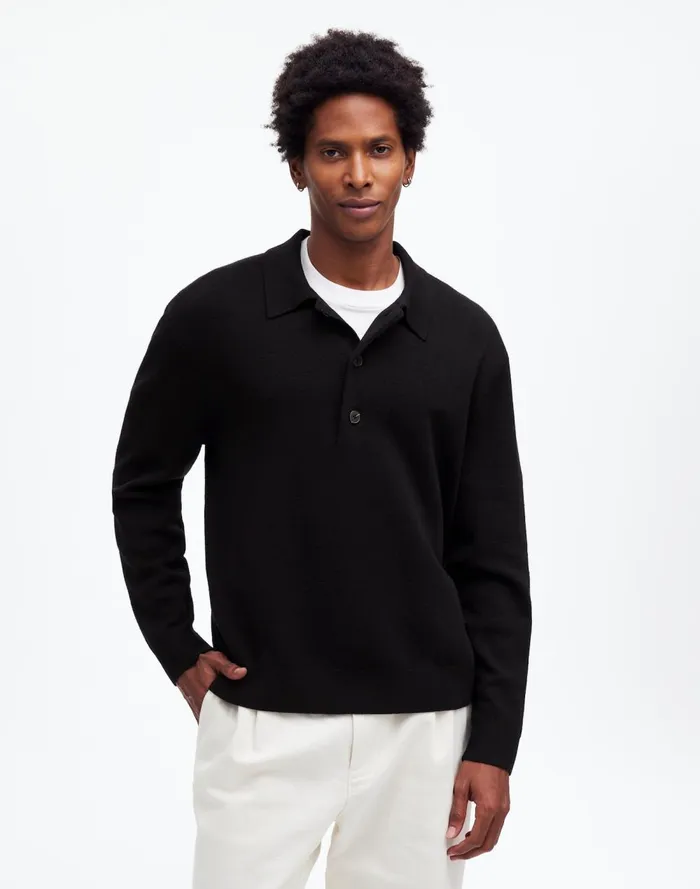 Men Shirts Madewell MilanoKnit Sweater Polo Shirt In Merino Wool True Black