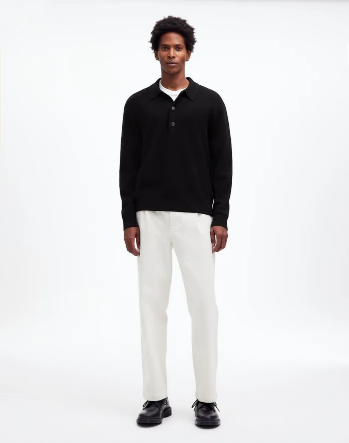Men Shirts Madewell MilanoKnit Sweater Polo Shirt In Merino Wool True Black