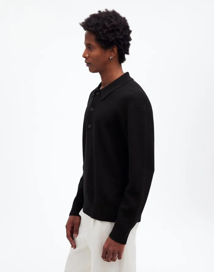 Men Shirts Madewell MilanoKnit Sweater Polo Shirt In Merino Wool True Black