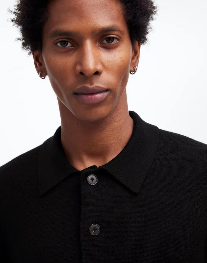 Men Shirts Madewell MilanoKnit Sweater Polo Shirt In Merino Wool True Black