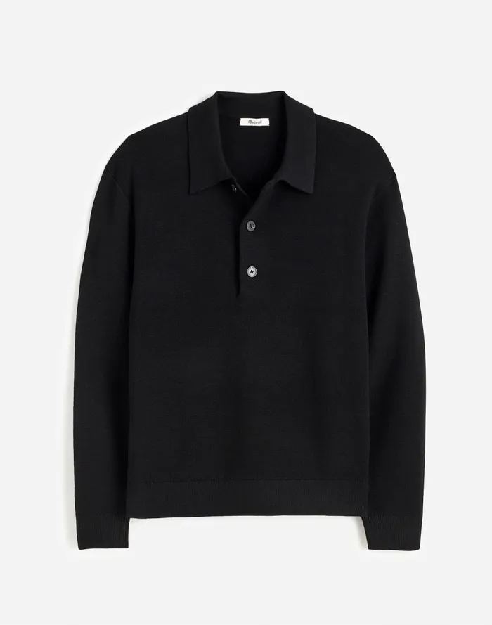 Men Shirts Madewell MilanoKnit Sweater Polo Shirt In Merino Wool True Black