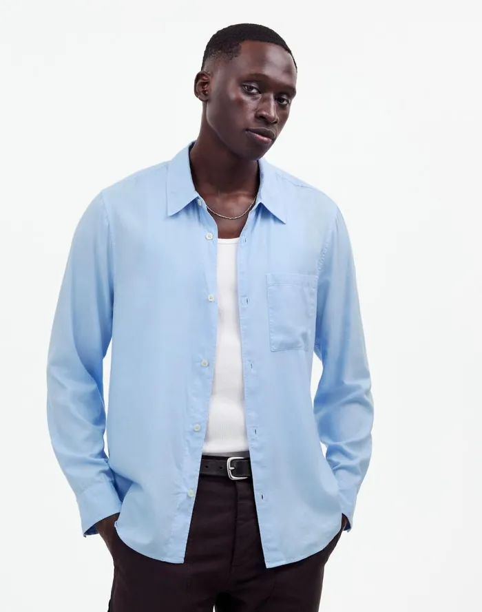 Men Shirts Madewell The Perfect Shirt In Softdrape Twill Peri Blue