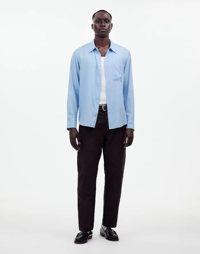 Men Shirts Madewell The Perfect Shirt In Softdrape Twill Peri Blue