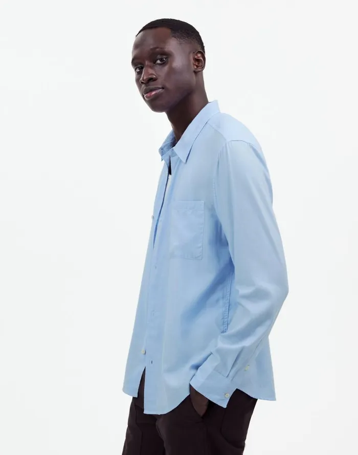 Men Shirts Madewell The Perfect Shirt In Softdrape Twill Peri Blue