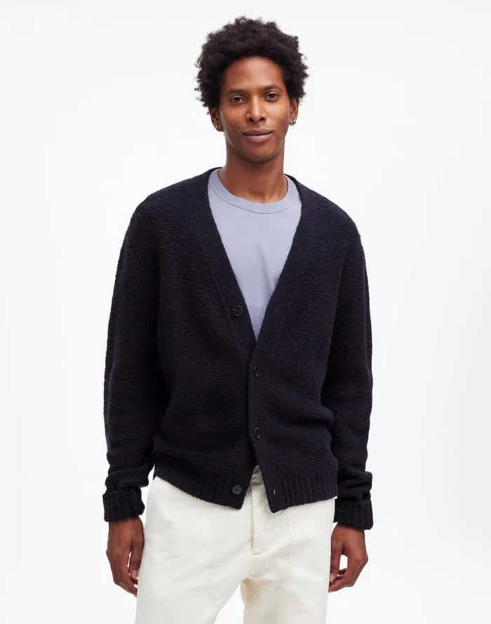 Men Sweaters Madewell Boucl Cardigan Sweater Navy