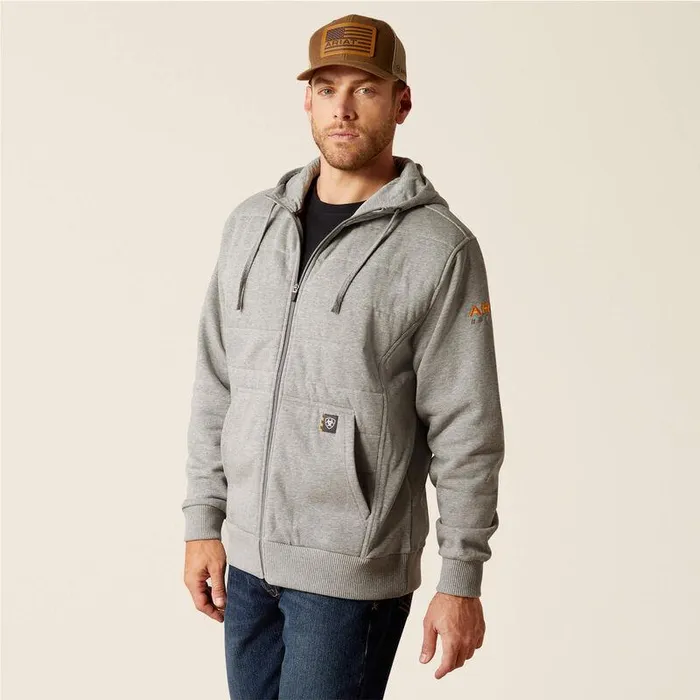 Men Sweatshirts and Hoodies Ariat Rebar AllWeather Insulated Full Zip Hoodie Heather Grey