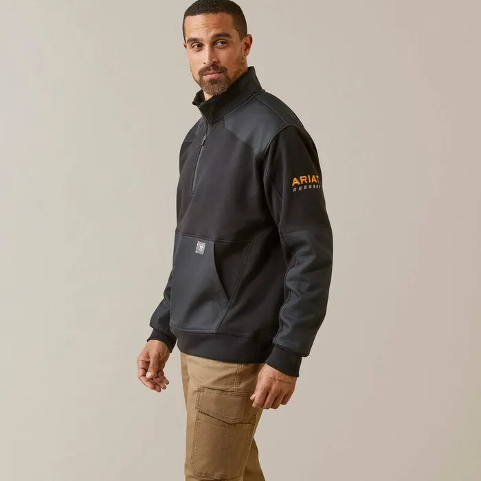 Men Sweatshirts and Hoodies Ariat Rebar Workman Duracanvas 14 Zip Sweatshirt Blackand Black
