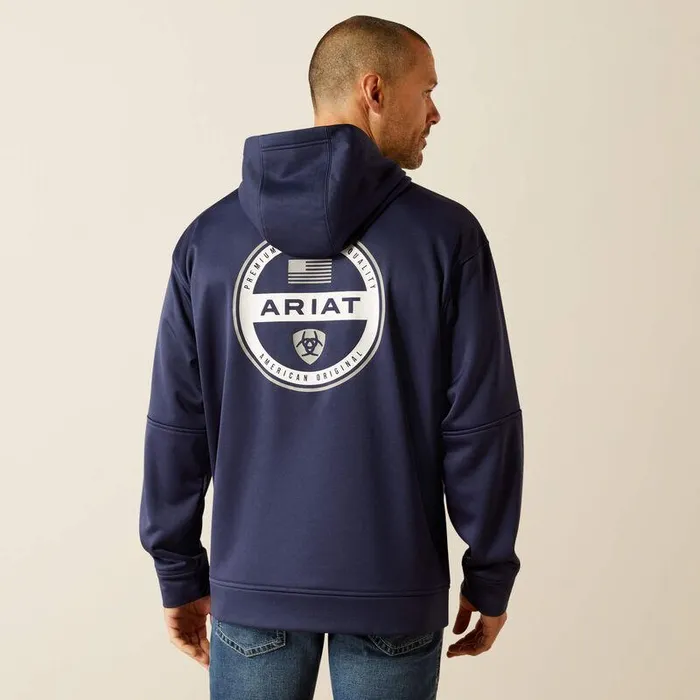 Men Sweatshirts and Hoodies Ariat Tek Fleece 20 American Circle Hoodie Navy Heather