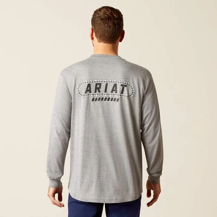 Men TShirts and Polos Ariat Rebar Cotton Strong Chainsaw Logo TShirt Heather Grey
