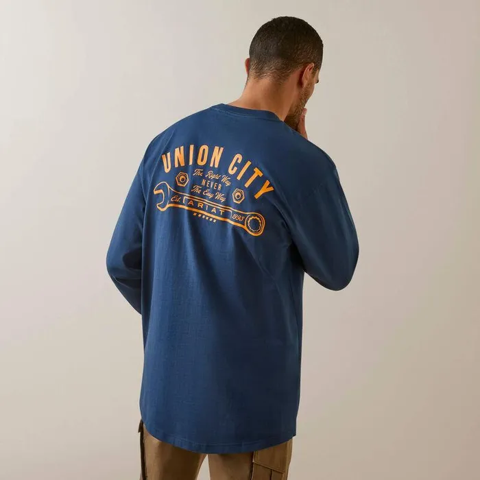 Men TShirts and Polos Ariat Rebar Cotton Strong Union City Blue Wing Teal