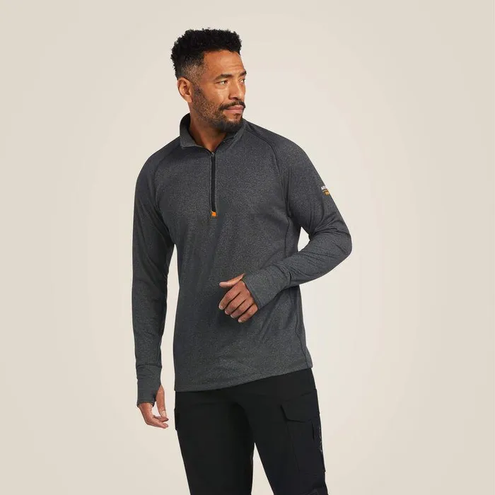 Men TShirts and Polos Ariat Rebar Polartec Elite frac14 Zip Baselayer Black