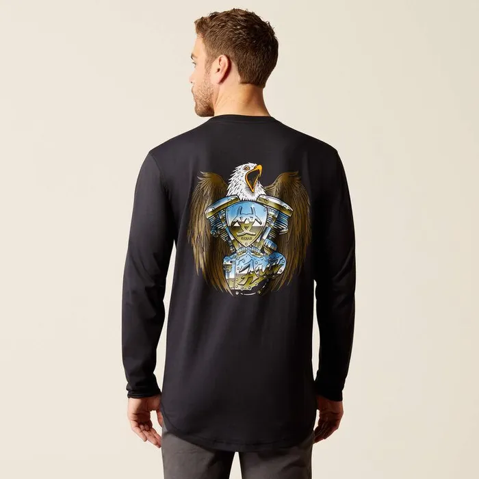Men TShirts and Polos Ariat Rebar Workman Chrome Moto Eagle TShirt Black