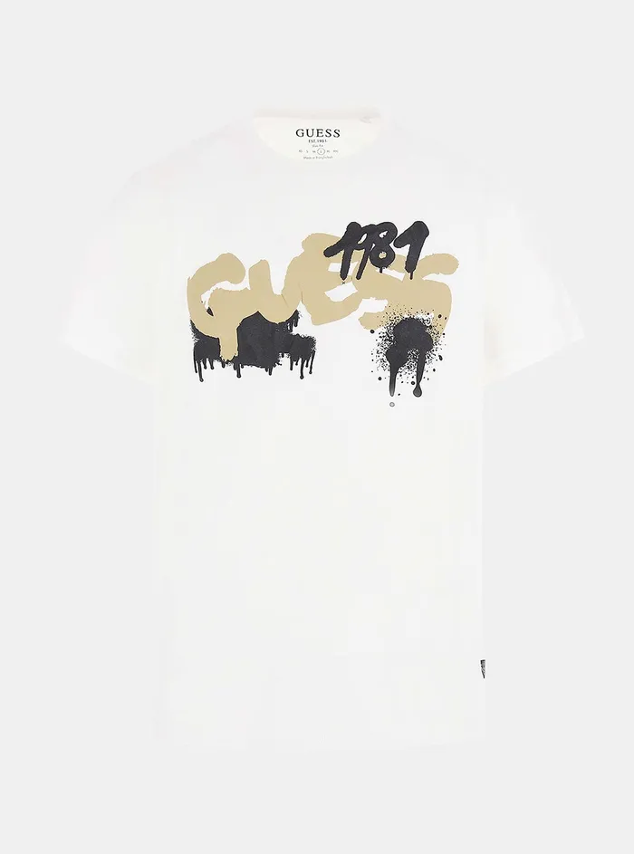 Men Tees and Tanks GUESS Eco White Graffiti Logo Tshirt Men Tees and Tanks GUESS Eco White Graffiti Logo Tshirt