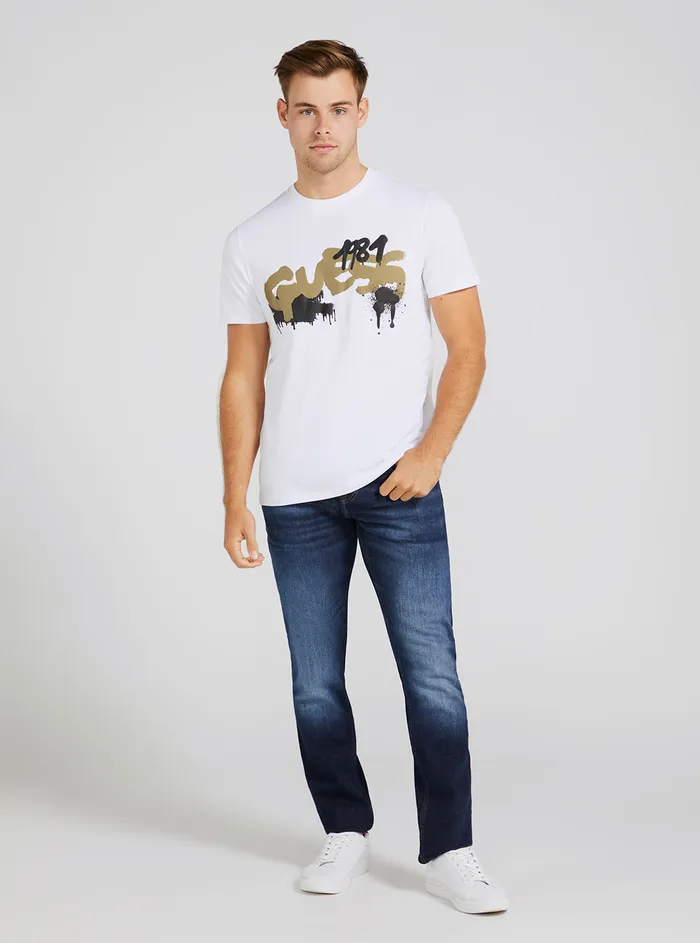 Men Tees and Tanks GUESS Eco White Graffiti Logo Tshirt Men Tees and Tanks GUESS Eco White Graffiti Logo Tshirt