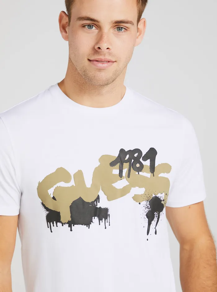Men Tees and Tanks GUESS Eco White Graffiti Logo Tshirt Men Tees and Tanks GUESS Eco White Graffiti Logo Tshirt