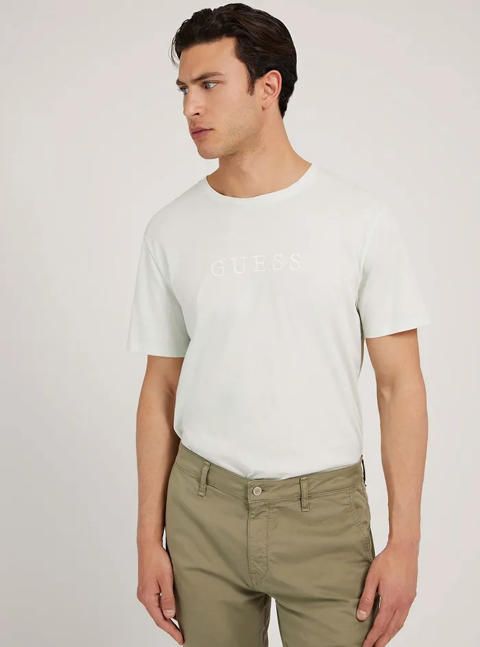 Men Tees and Tanks GUESS Mist Blue Pima Logo Crew Neck Tee