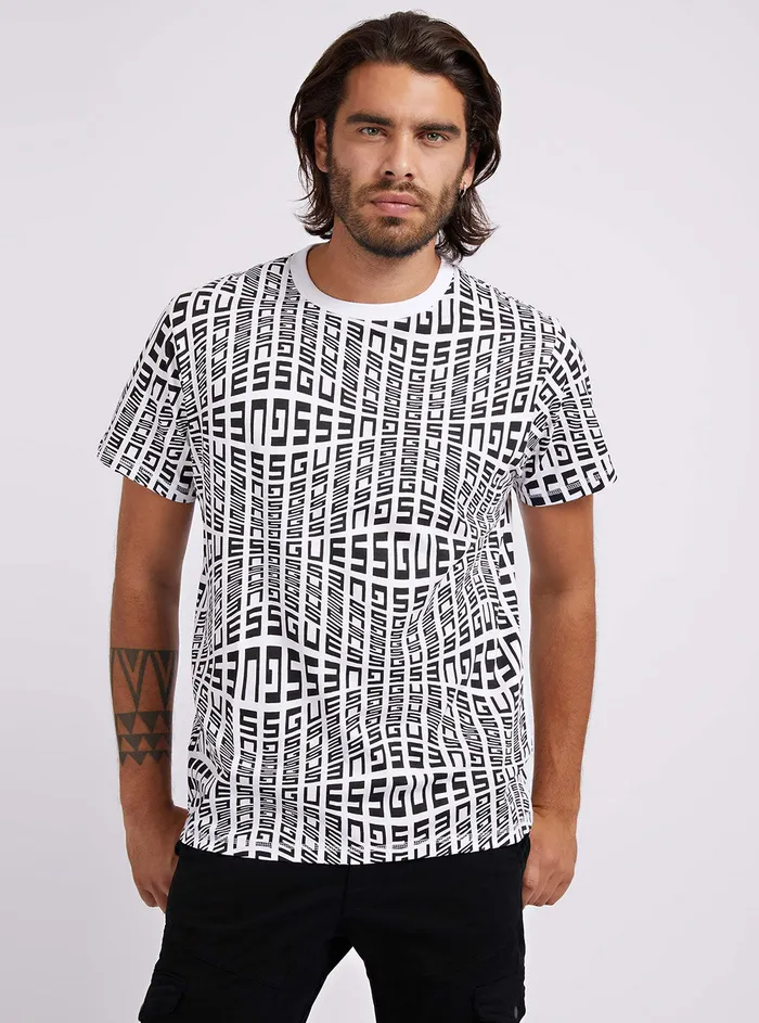 Men Tees and Tanks GUESS White Black Salmo Logo Tshirt