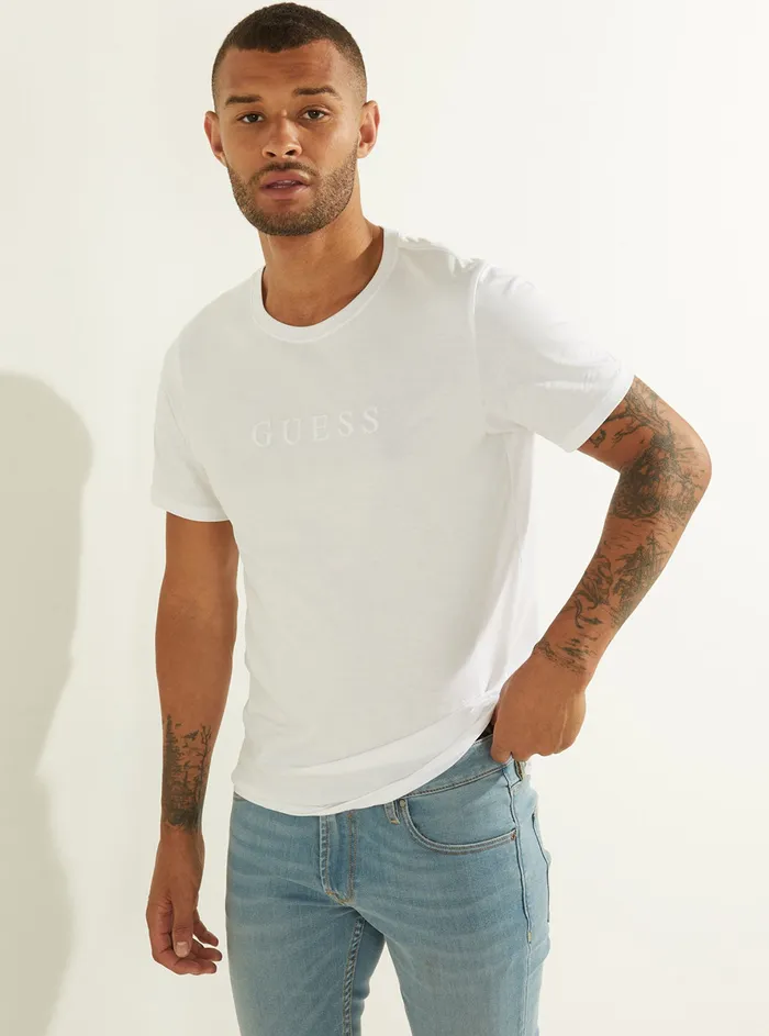 Men Tees and Tanks GUESS White Pima Logo Crew Neck Tee