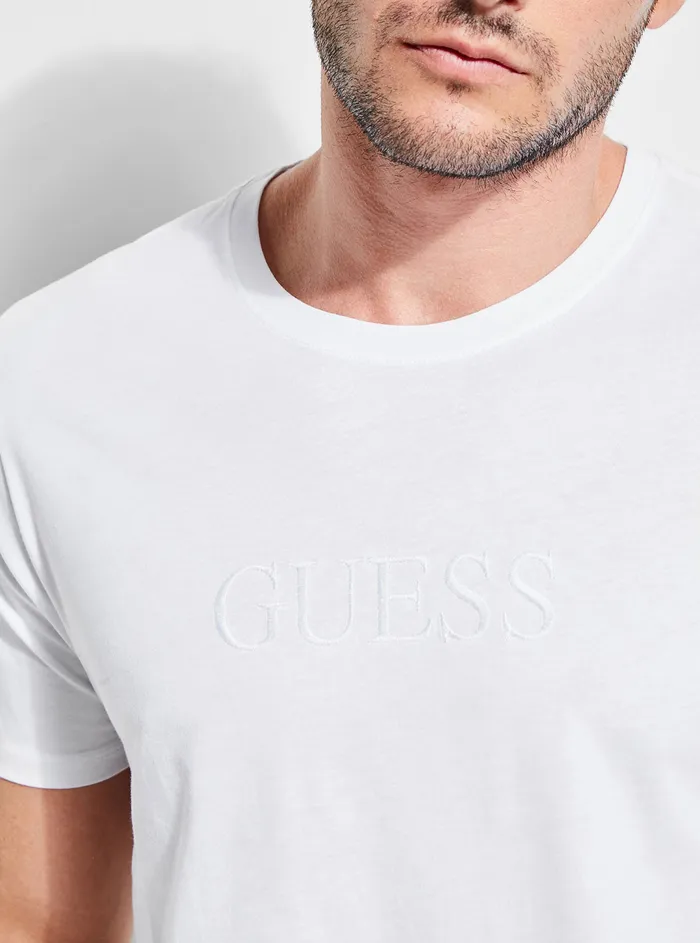 Men Tees and Tanks GUESS White Pima Logo Crew Neck Tee Men Tees and Tanks GUESS White Pima Logo Crew Neck Tee