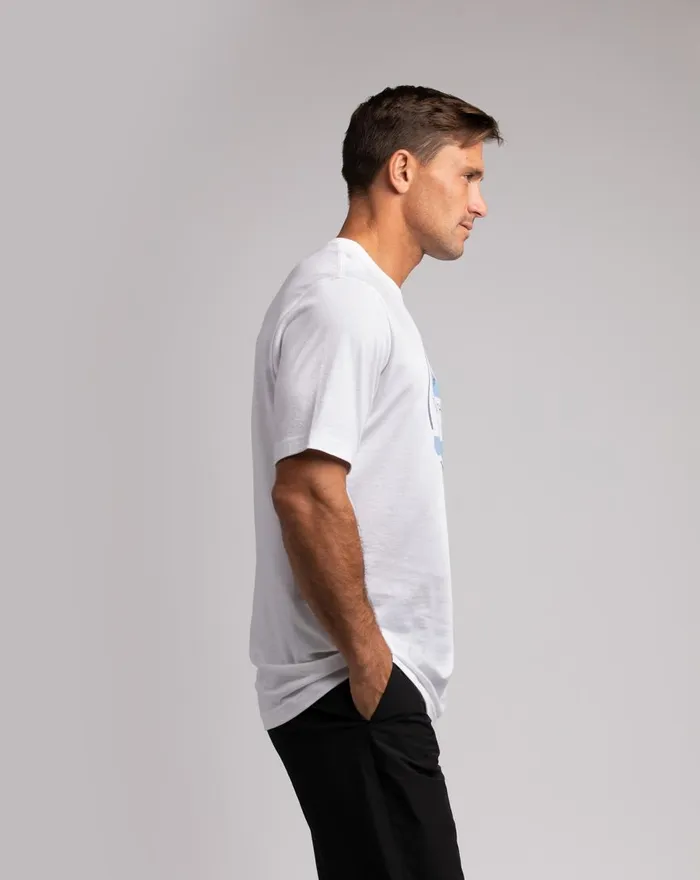 Men Tees TravisMathew 2002 GAMES TEE White Men Tees TravisMathew 2002 GAMES TEE White