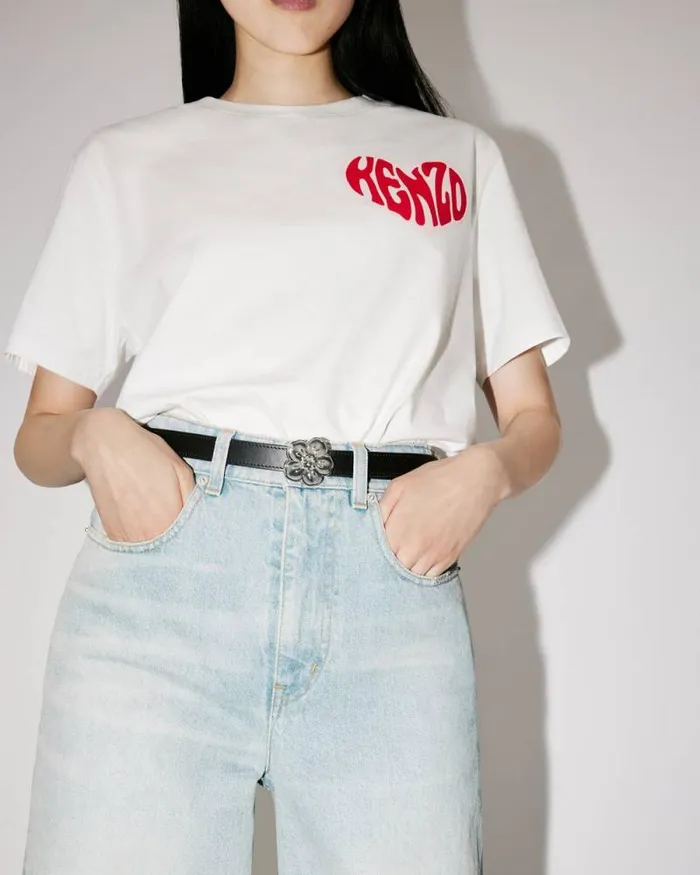 MenWomen 039Boke Flower039 Reversible Leather Belt Black Kenzo Belts