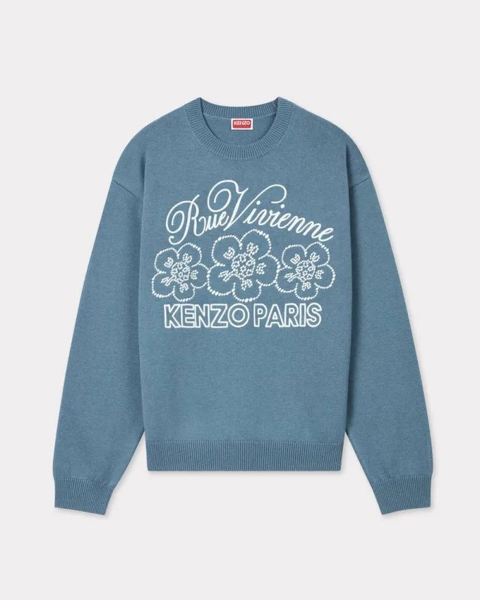 MenWomen 039KENZO Constellation039 Genderless Embroidered Jumper In Wool And Cotton Blue Kenzo Sweaters And Cardigans