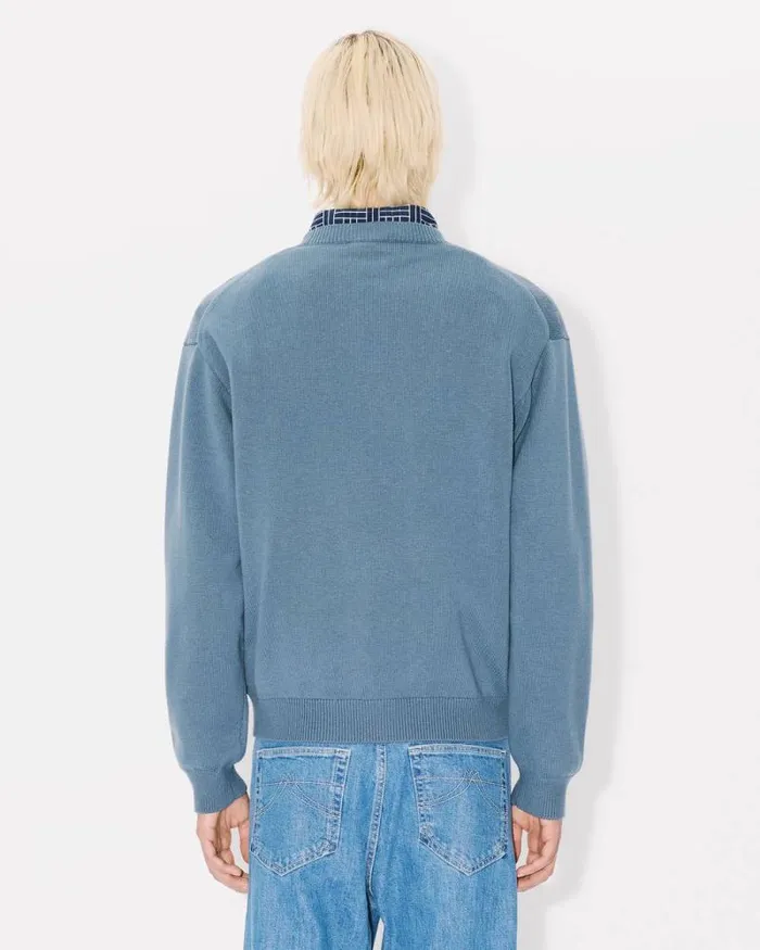 MenWomen 039KENZO Constellation039 Genderless Embroidered Jumper In Wool And Cotton Blue Kenzo Sweaters And Cardigans