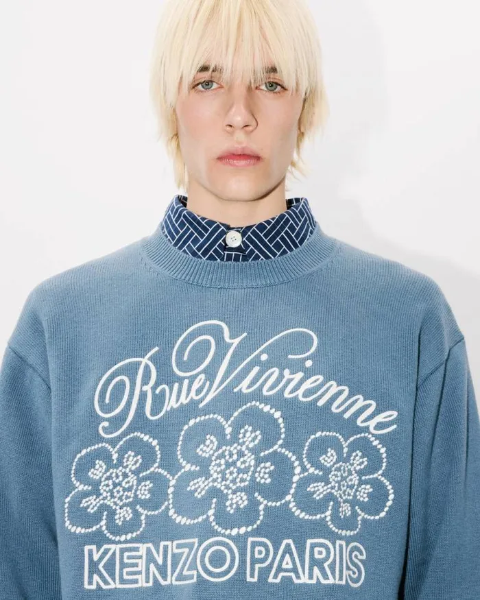 MenWomen 039KENZO Constellation039 Genderless Embroidered Jumper In Wool And Cotton Blue Kenzo Sweaters And Cardigans