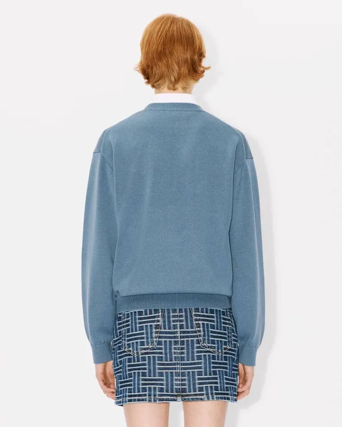 MenWomen 039KENZO Constellation039 Genderless Embroidered Jumper In Wool And Cotton Blue Kenzo Sweaters And Cardigans
