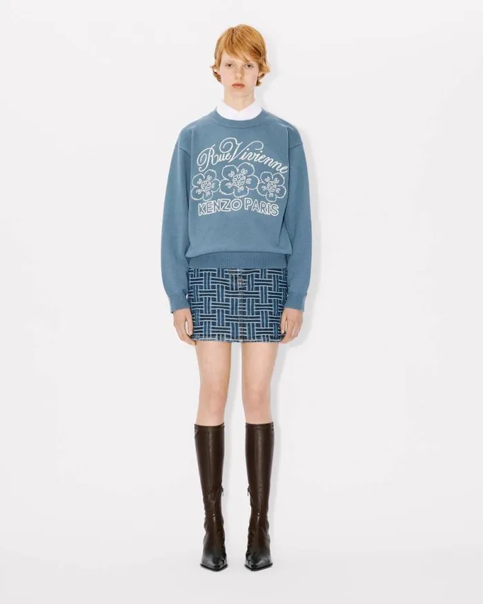 MenWomen 039KENZO Constellation039 Genderless Embroidered Jumper In Wool And Cotton Blue Kenzo Sweaters And Cardigans
