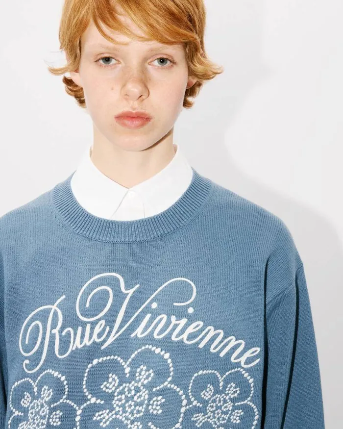 MenWomen 039KENZO Constellation039 Genderless Embroidered Jumper In Wool And Cotton Blue Kenzo Sweaters And Cardigans