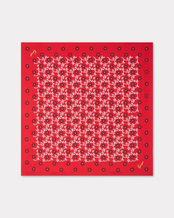 MenWomen 039KENZO Marguerite039 Silk Square Cherry Kenzo Scarves