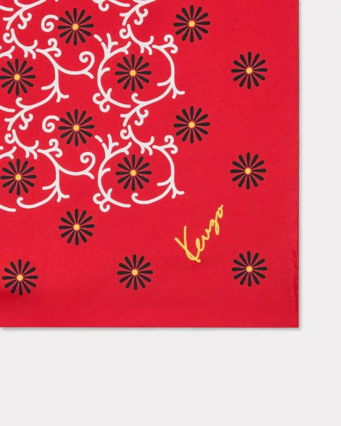 MenWomen 039KENZO Marguerite039 Silk Square Cherry Kenzo Scarves
