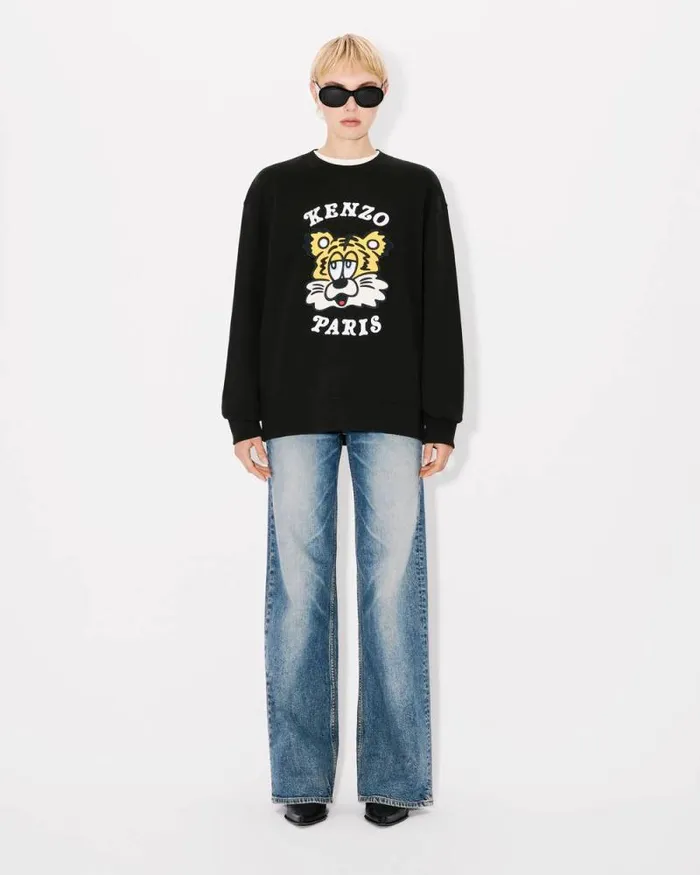 MenWomen 039KENZO VERDY MARKET039 Genderless Embroidered Sweatshirt In Cotton Black Kenzo Sweatshirts And Hoodies