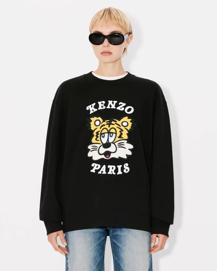 MenWomen 039KENZO VERDY MARKET039 Genderless Embroidered Sweatshirt In Cotton Black Kenzo Sweatshirts And Hoodies