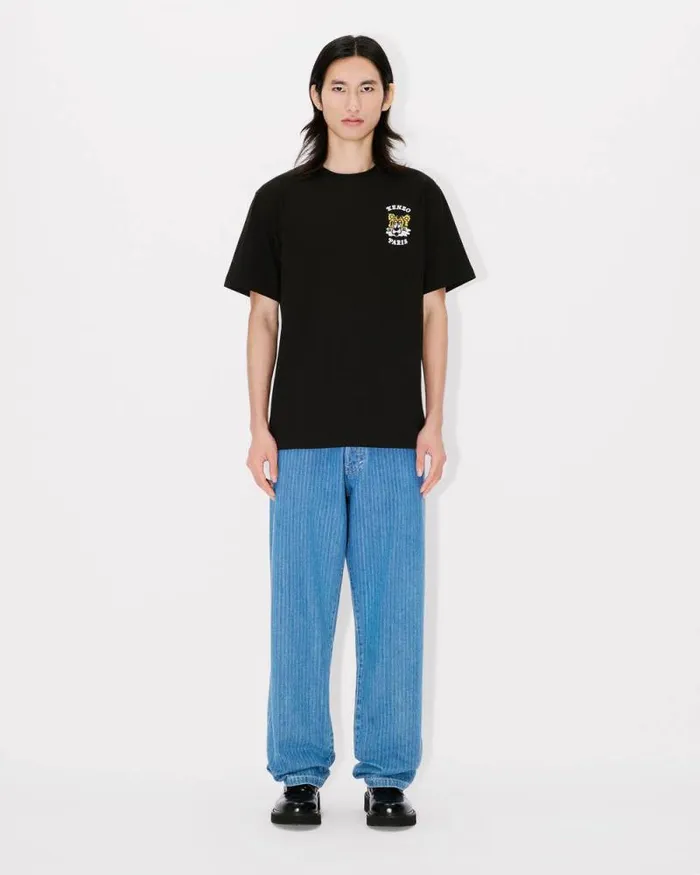 MenWomen 039KENZO VERDY MARKET039 Genderless Embroidered Tshirt In Cotton Black Kenzo Tshirts And Polos