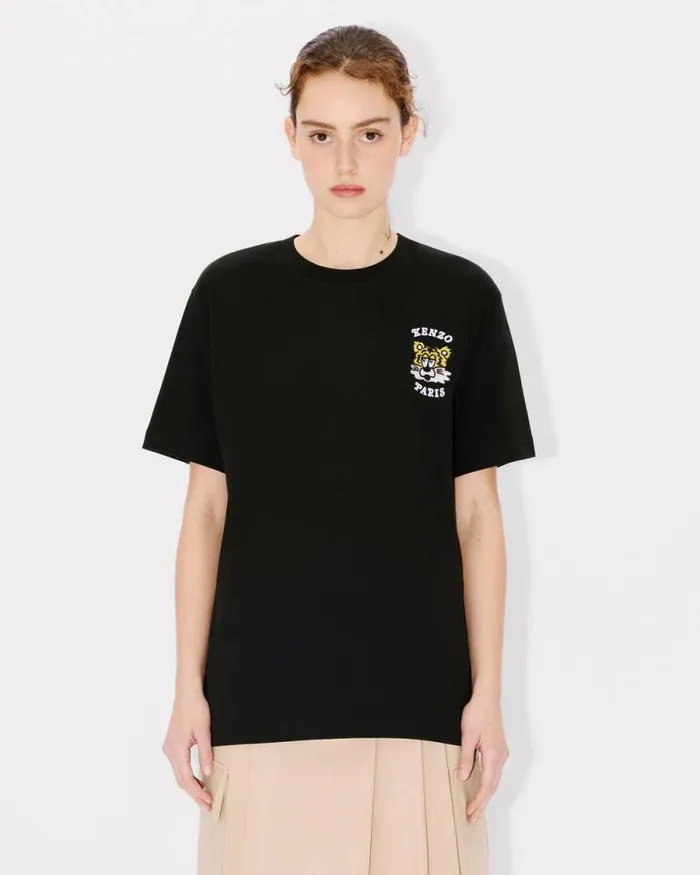 MenWomen 039KENZO VERDY MARKET039 Genderless Embroidered Tshirt In Cotton Black Kenzo Tshirts And Polos