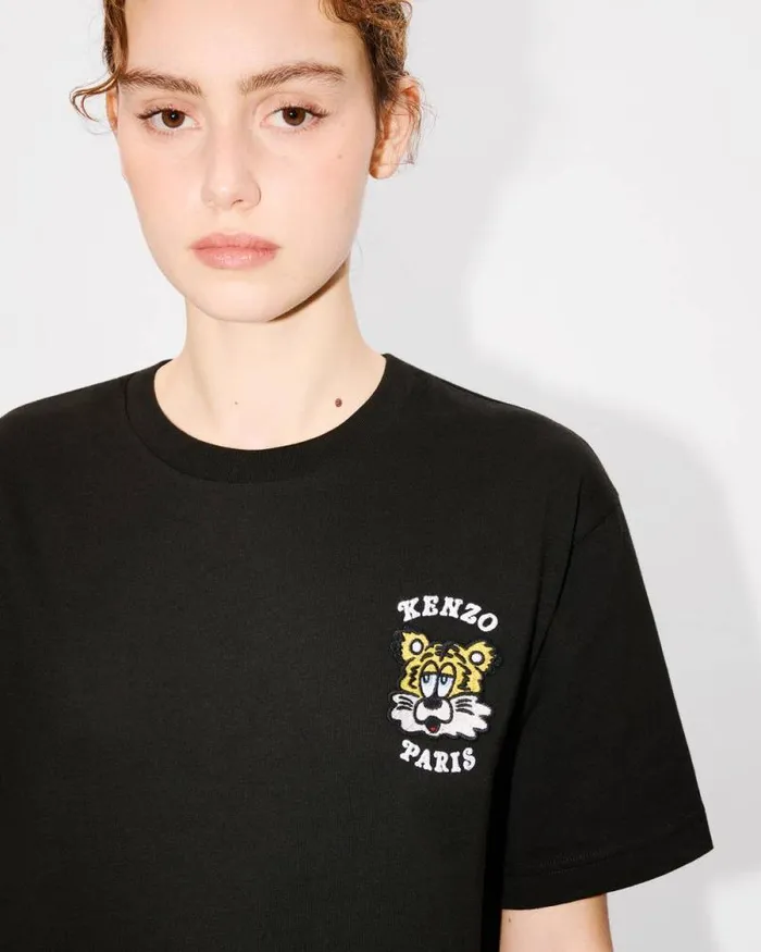 MenWomen 039KENZO VERDY MARKET039 Genderless Embroidered Tshirt In Cotton Black Kenzo Tshirts And Polos